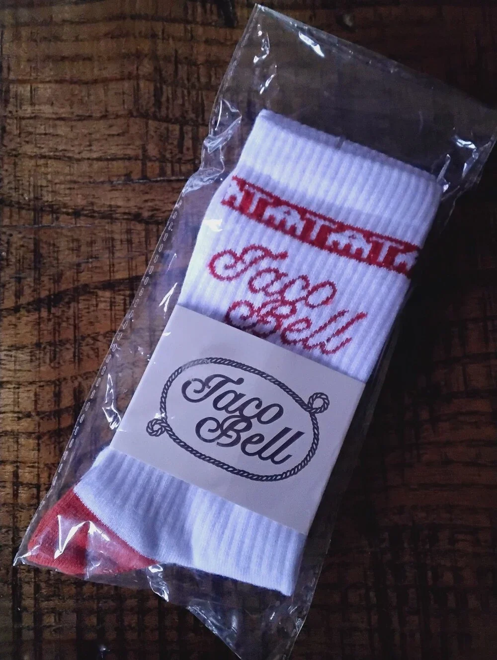 NWT - Taco Bell White Red Crew Socks 100% Cotton